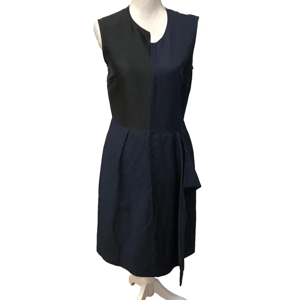 Stella McCartney Sheath Dress Womens 42 6 8 Blue Black Pleated Sleeveless Modern